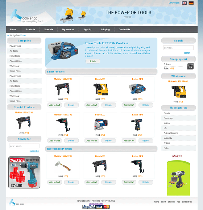 国外的购买电工机械设备产品的商城网站模板.